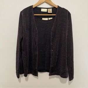 Christie & Jill Metallic Black Cardigan Sweater & Tank Top Set Medium USA Made